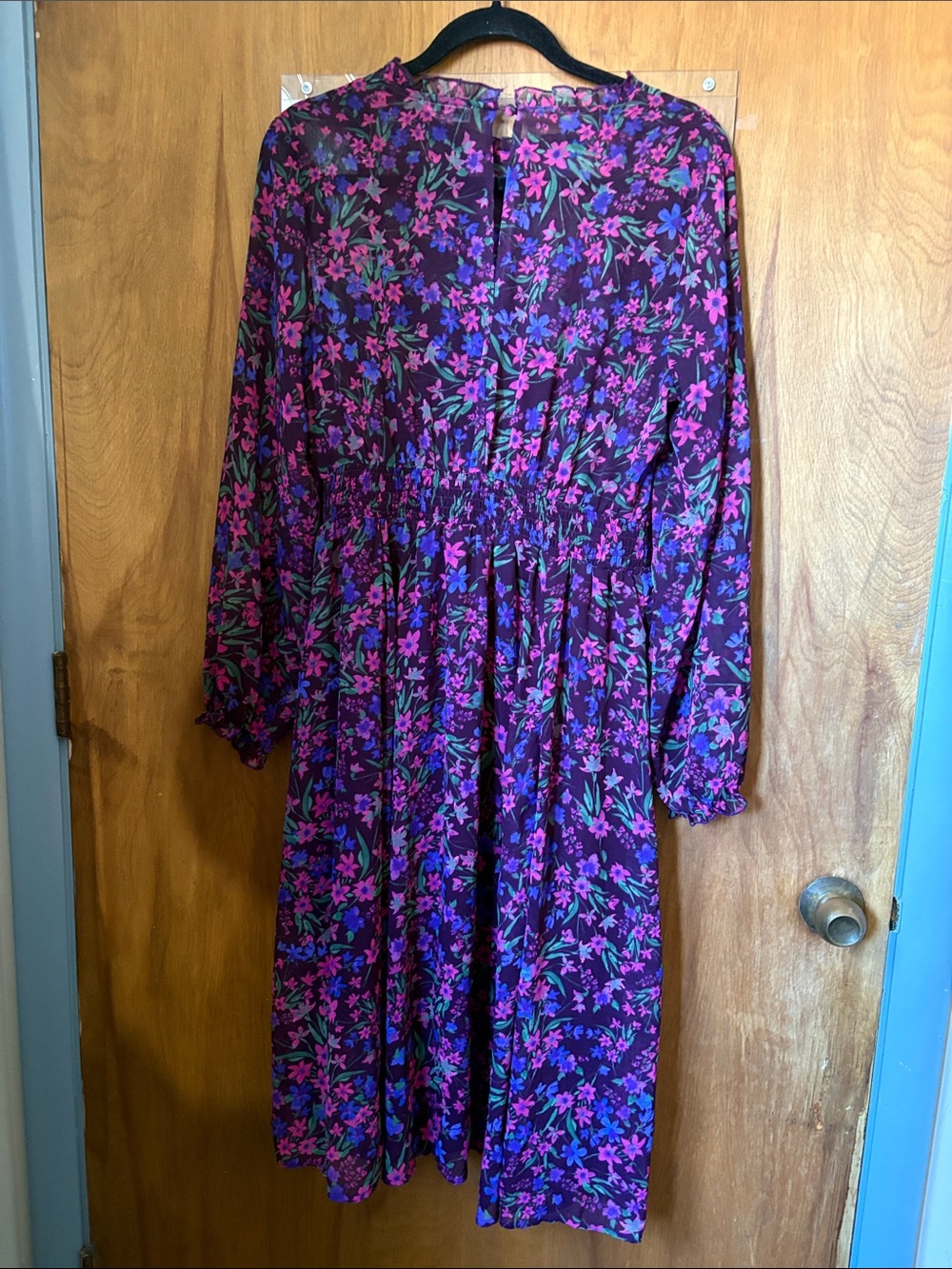 Calvin Klein Purple Floral Long Sleeve Midi Dress - Picture 6 of 7